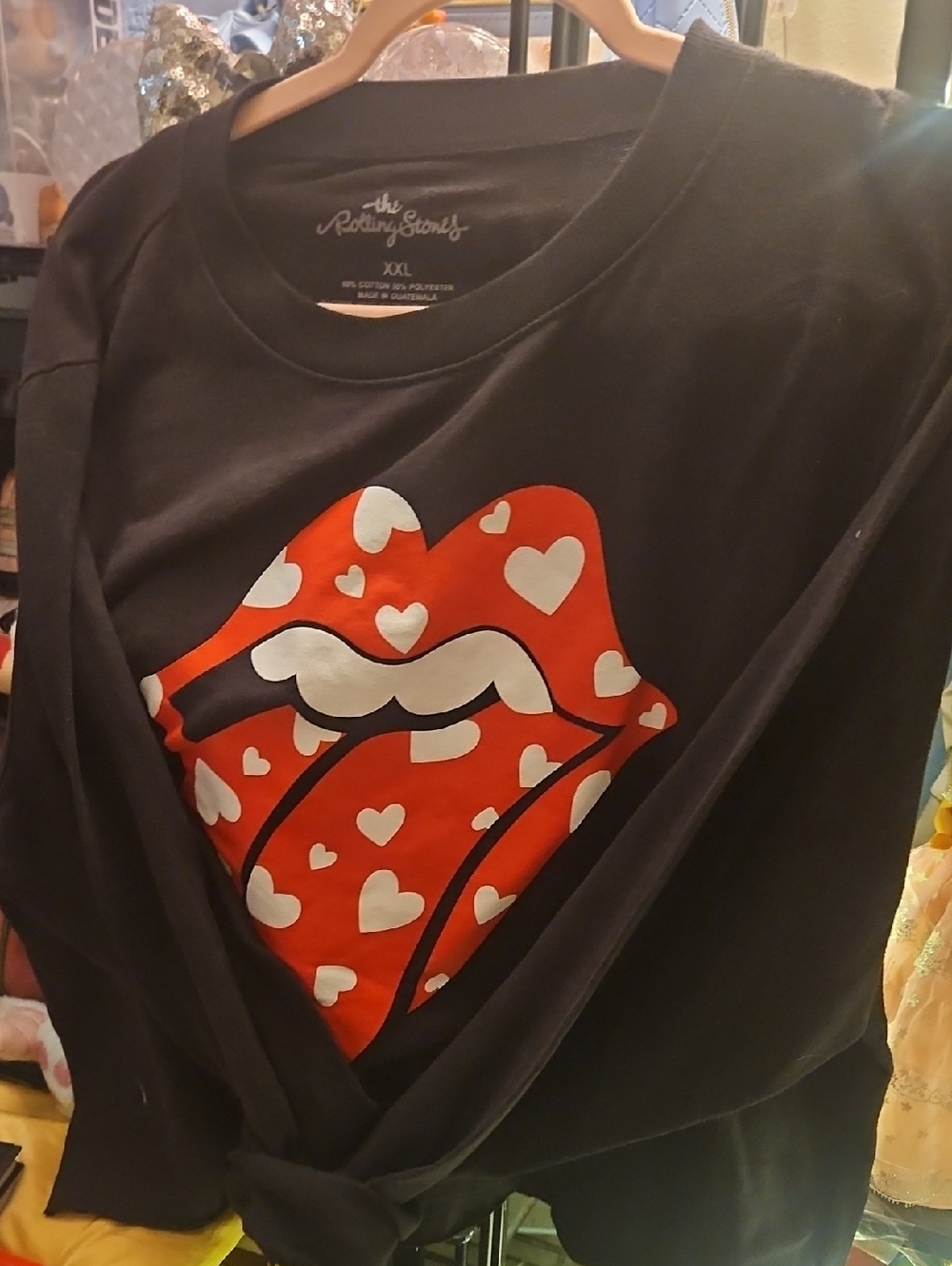 the Rolling Stones Black Sweatshirt with Red & White Heart Lips